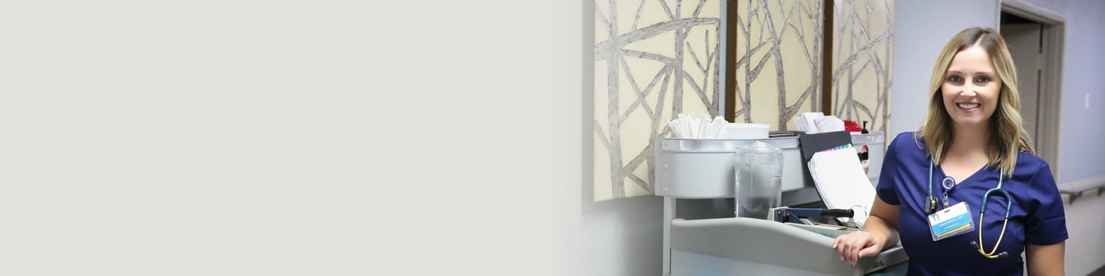 A nurse at her cart at Hanford Post Acute