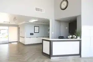The front reception desk and lobby at Hanford Post Acute