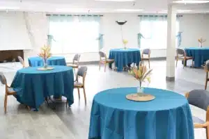 set of tables in the dining hall at Hanford Post Acute